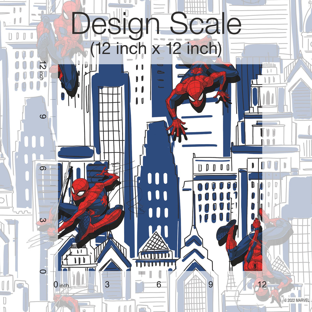 Spider-Man Cityscape Blue Peel & Stick Wallpaper with Marvel Licensed City Pattern - York RMK12459RL