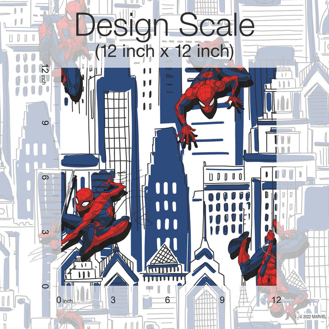 Spider-Man Cityscape Blue Peel & Stick Wallpaper with Marvel Licensed City Pattern - York RMK12459RL