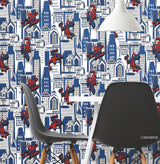 Spider-Man Cityscape Blue Peel & Stick Wallpaper with Marvel Licensed City Pattern - York RMK12459RL