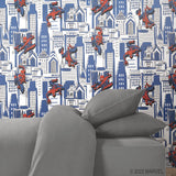 Spider-Man Cityscape Blue Peel & Stick Wallpaper with Marvel Licensed City Pattern - York RMK12459RL