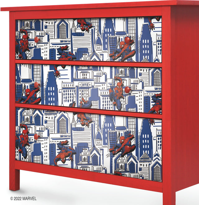 Spider-Man Cityscape Blue Peel & Stick Wallpaper with Marvel Licensed City Pattern - York RMK12459RL