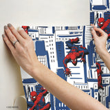 Spider-Man Cityscape Blue Peel & Stick Wallpaper with Marvel Licensed City Pattern - York RMK12459RL