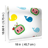CoComelon Multicolor Wallpaper with Cartoon Whales & Logo Peel & Stick Kids Novelty - York RMK12460RL
