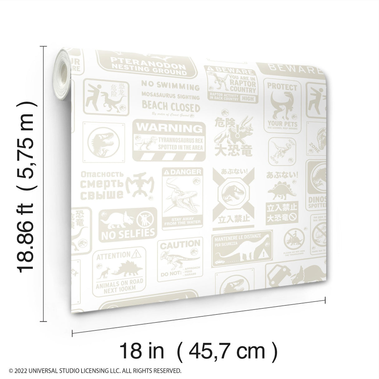 Jurassic World: Dominion Signs Beige Peel & Stick Wallpaper with Warning Sign Motif - York RMK12461RL