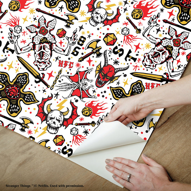 Stranger Things Hellfire Club Red Peel & Stick Wallpaper with Whimsical Novelty Pattern - York RMK12463RL