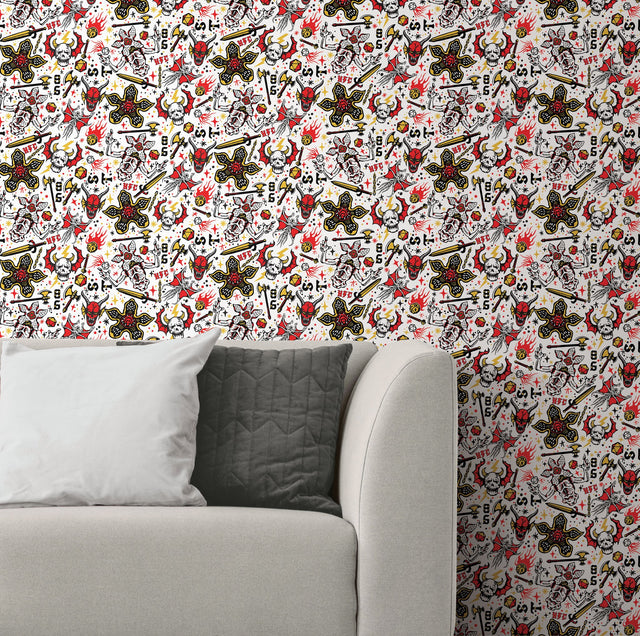 Stranger Things Hellfire Club Red Peel & Stick Wallpaper with Whimsical Novelty Pattern - York RMK12463RL