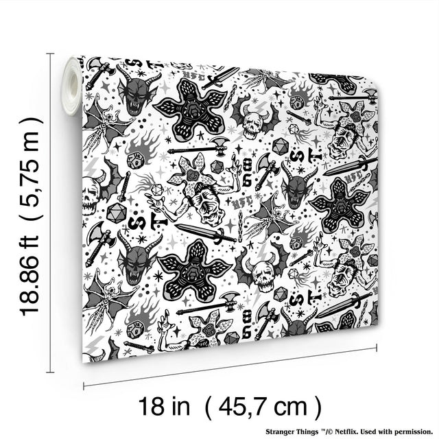 Stranger Things Hellfire Club Black Peel & Stick Wallpaper with Whimsical Novelty Pattern - York RMK12464RL