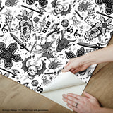Stranger Things Hellfire Club Black Peel & Stick Wallpaper with Whimsical Novelty Pattern - York RMK12464RL