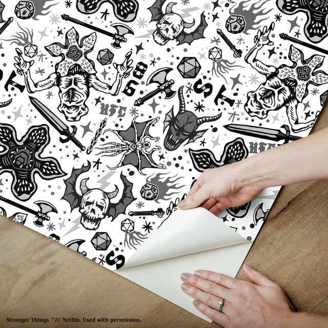 Stranger Things Hellfire Club Black Peel & Stick Wallpaper with Whimsical Novelty Pattern - York RMK12464RL