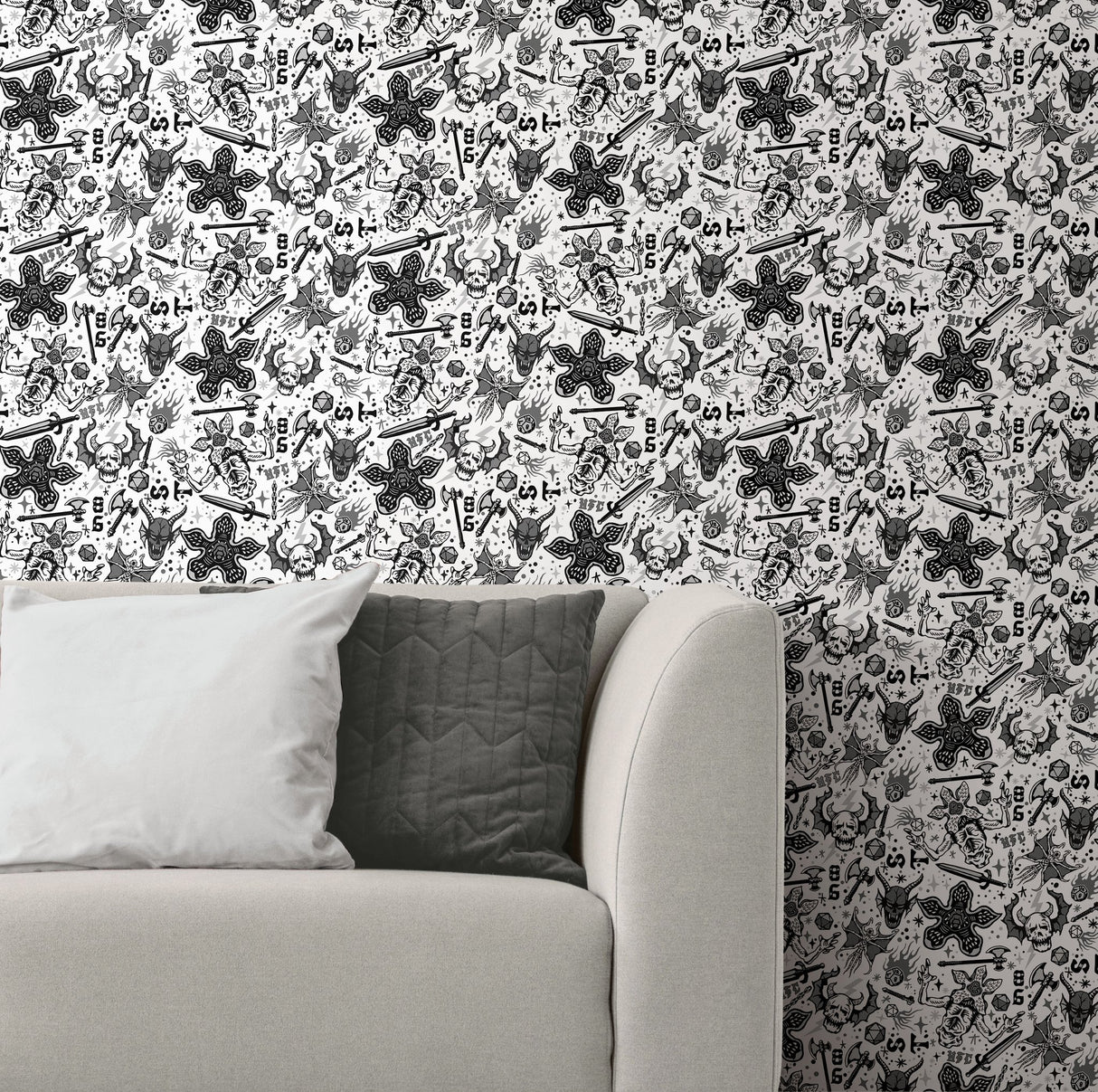 Stranger Things Hellfire Club Black Peel & Stick Wallpaper with Whimsical Novelty Pattern - York RMK12464RL