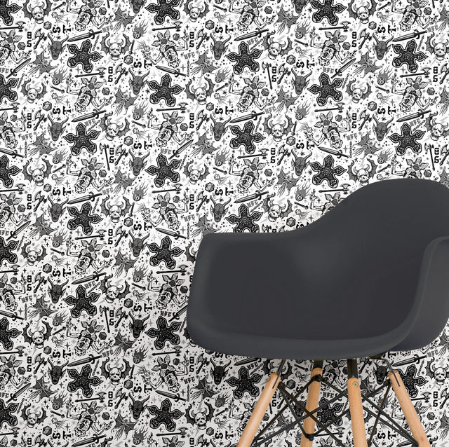 Stranger Things Hellfire Club Black Peel & Stick Wallpaper with Whimsical Novelty Pattern - York RMK12464RL
