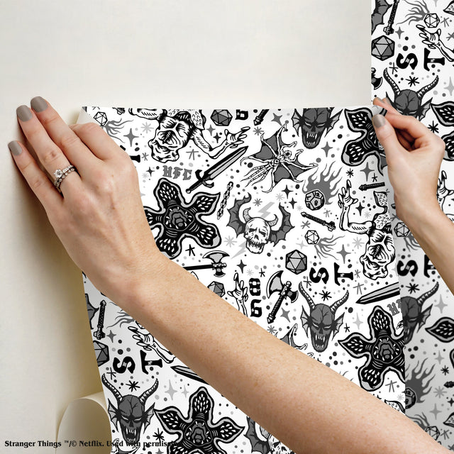Stranger Things Hellfire Club Black Peel & Stick Wallpaper with Whimsical Novelty Pattern - York RMK12464RL
