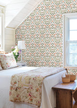 Forest Cottage Bee & Butterfly White Peel & Stick Wallpaper with Botanical Insect Motif - York RMK12470PLW