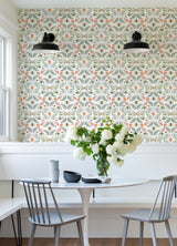 Forest Cottage Bee & Butterfly White Peel & Stick Wallpaper with Botanical Insect Motif - York RMK12470PLW
