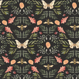 Penny Lane Forest Cottage Bee & Butterfly Black Peel & Stick Wallpaper with Botanical Insect Motif - York RMK12471PLW