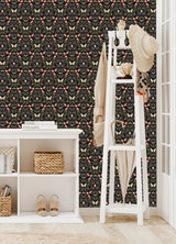 Penny Lane Forest Cottage Bee & Butterfly Black Peel & Stick Wallpaper with Botanical Insect Motif - York RMK12471PLW