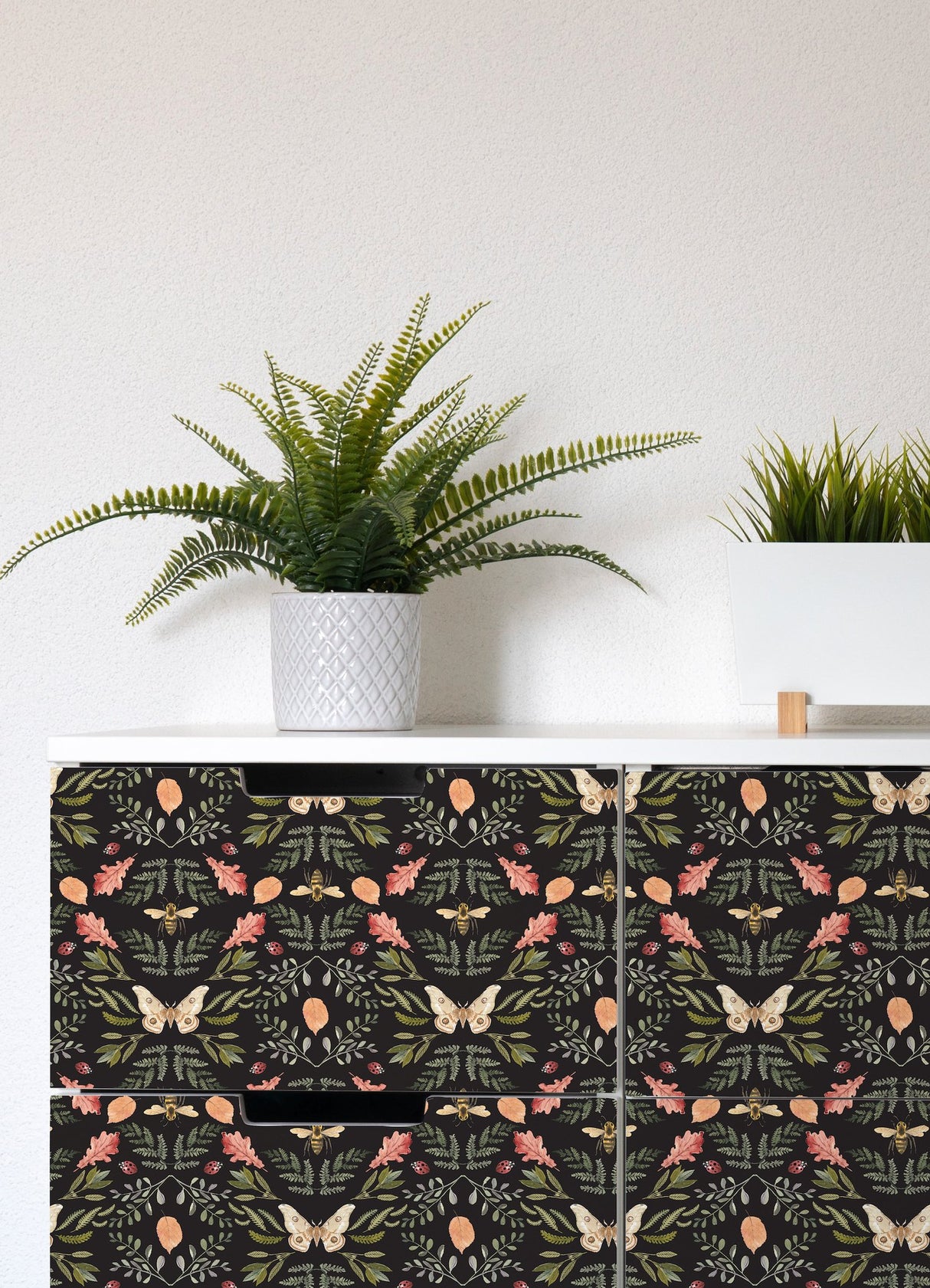 Penny Lane Forest Cottage Bee & Butterfly Black Peel & Stick Wallpaper with Botanical Insect Motif - York RMK12471PLW