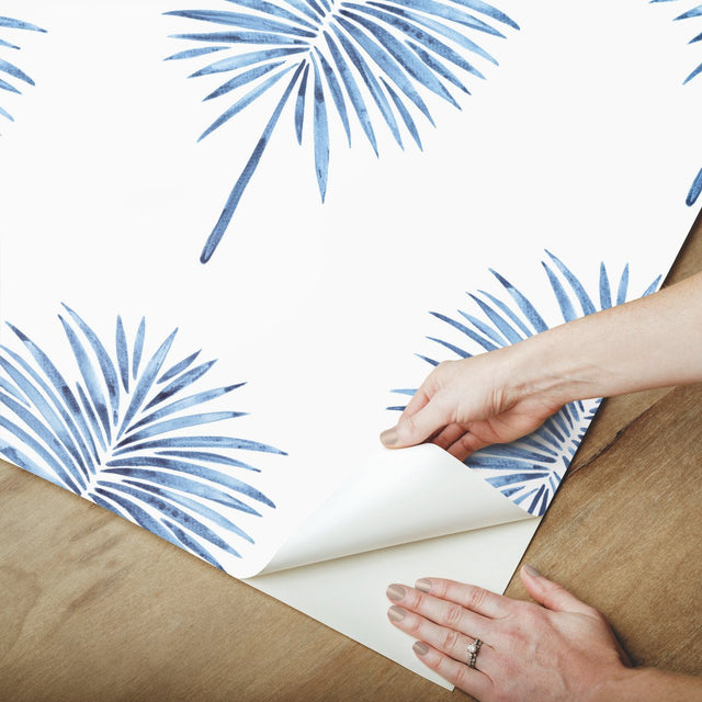 Cat Coquillette Fun Fronds Blue Peel & Stick Tropical Trees Wallpaper - York RMK12511RL