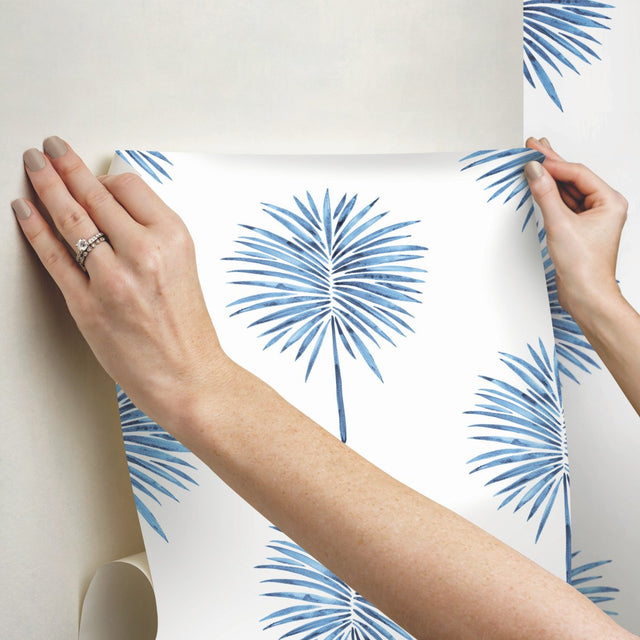 Cat Coquillette Fun Fronds Blue Peel & Stick Tropical Trees Wallpaper - York RMK12511RL