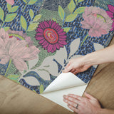 Botanical Garden Blue Peel & Stick Wallpaper with Modern Botanical Floral Pattern - York RMK12513RL