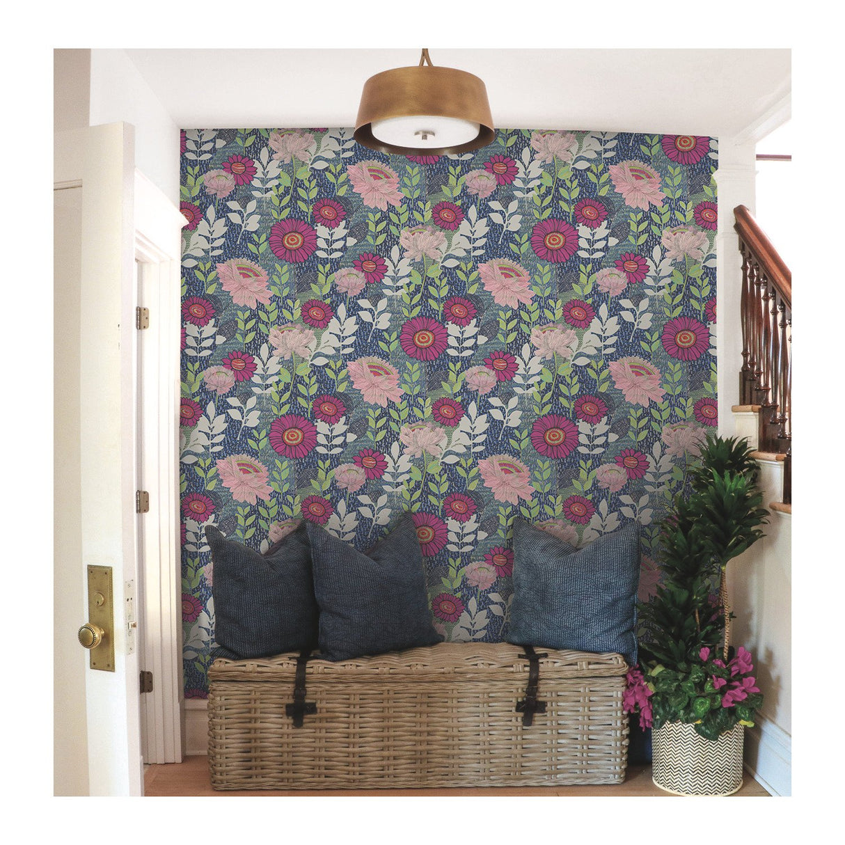 Botanical Garden Blue Peel & Stick Wallpaper with Modern Botanical Floral Pattern - York RMK12513RL