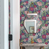 Botanical Garden Blue Peel & Stick Wallpaper with Modern Botanical Floral Pattern - York RMK12513RL