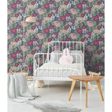 Botanical Garden Blue Peel & Stick Wallpaper with Modern Botanical Floral Pattern - York RMK12513RL