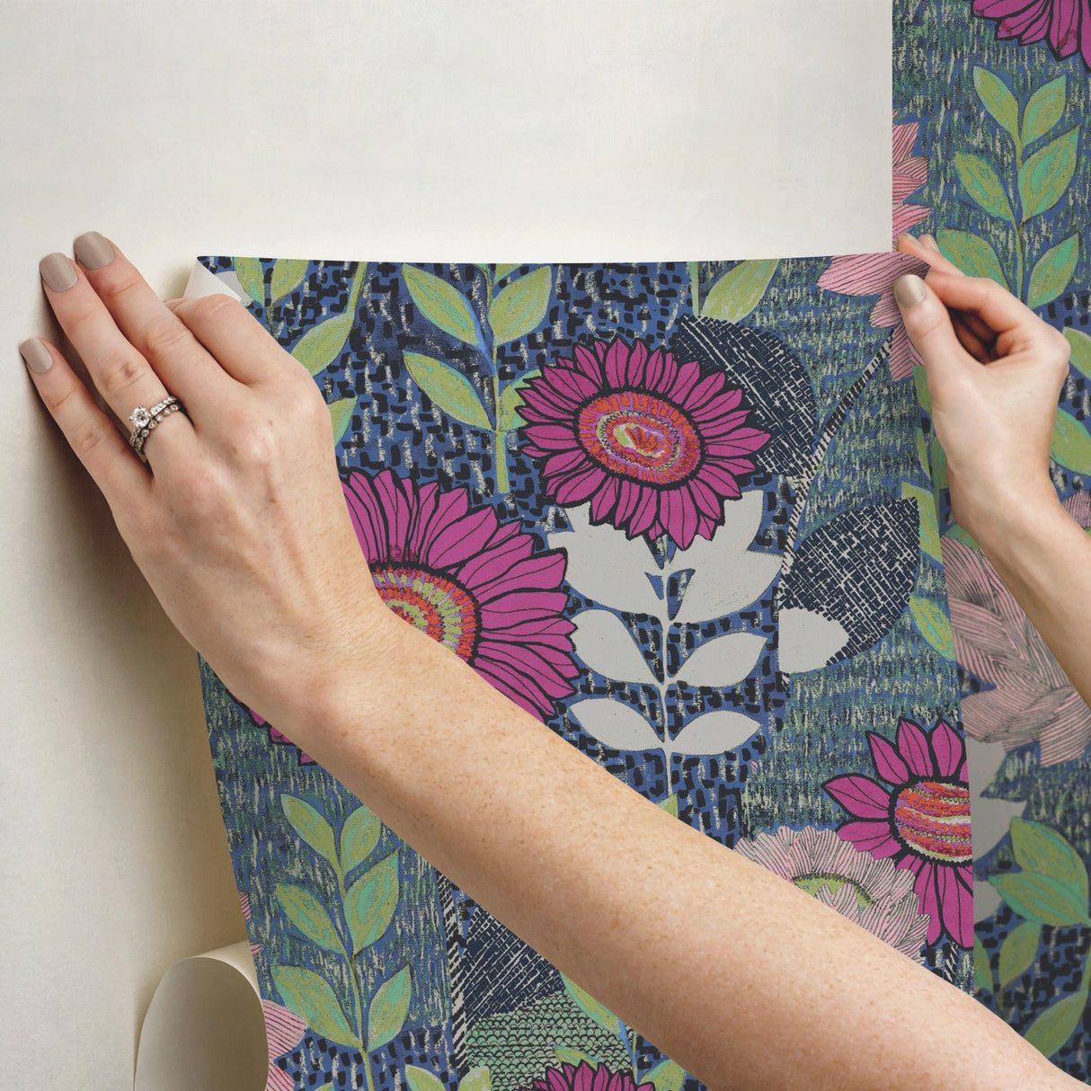 Botanical Garden Blue Peel & Stick Wallpaper with Modern Botanical Floral Pattern - York RMK12513RL