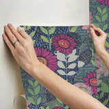 Botanical Garden Blue Peel & Stick Wallpaper with Modern Botanical Floral Pattern - York RMK12513RL