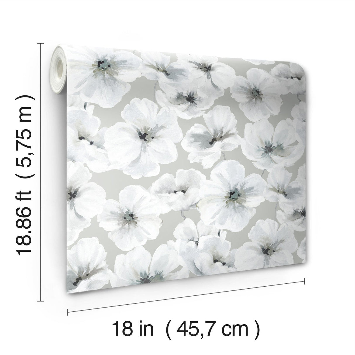 Hawthorn Blossom Grey Peel & Stick Wallpaper with Modern Botanical Floral Pattern - York RMK12514RL