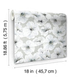 Hawthorn Blossom Grey Peel & Stick Wallpaper with Modern Botanical Floral Pattern - York RMK12514RL