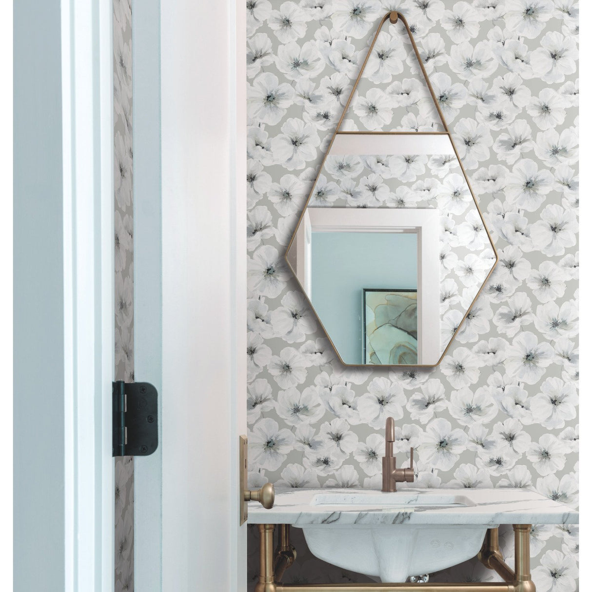 Hawthorn Blossom Grey Peel & Stick Wallpaper with Modern Botanical Floral Pattern - York RMK12514RL