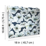 Hawthorn Blossom Navy Peel & Stick Wallpaper with Modern Botanical Floral Pattern - York RMK12516RL