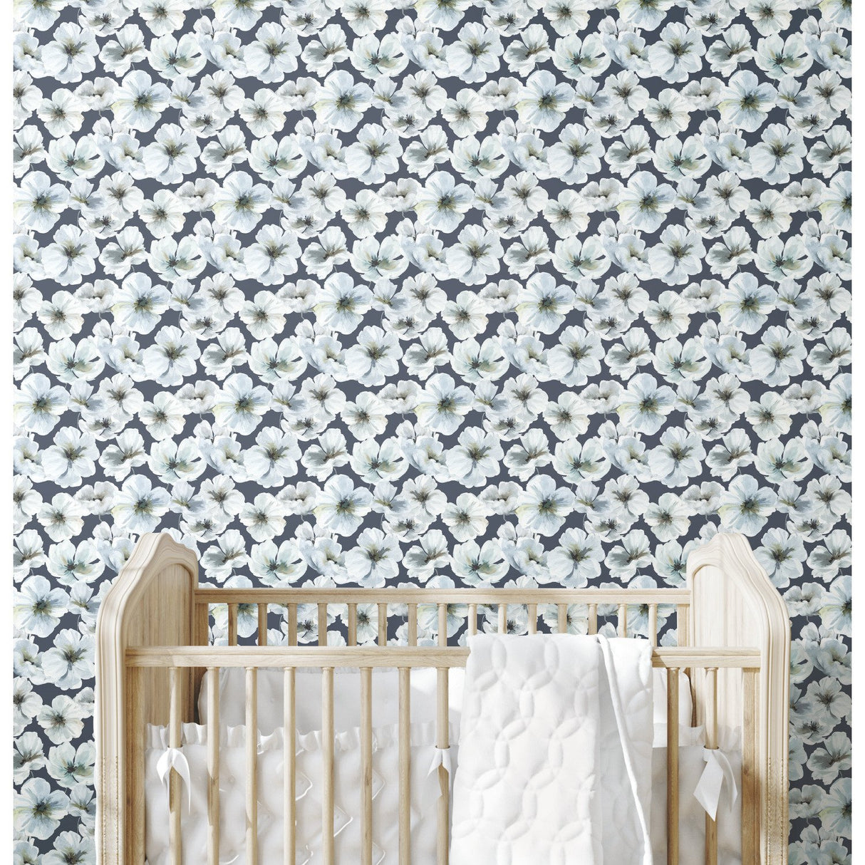 Hawthorn Blossom Navy Peel & Stick Wallpaper with Modern Botanical Floral Pattern - York RMK12516RL