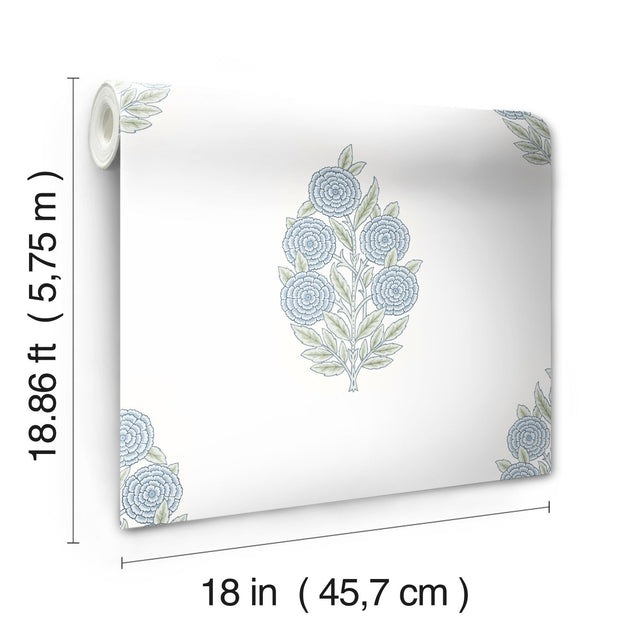 Dutch Floral Blue Peel & Stick Wallpaper with Modern Botanical Flowers Pattern - RoomMates RMK12517RL