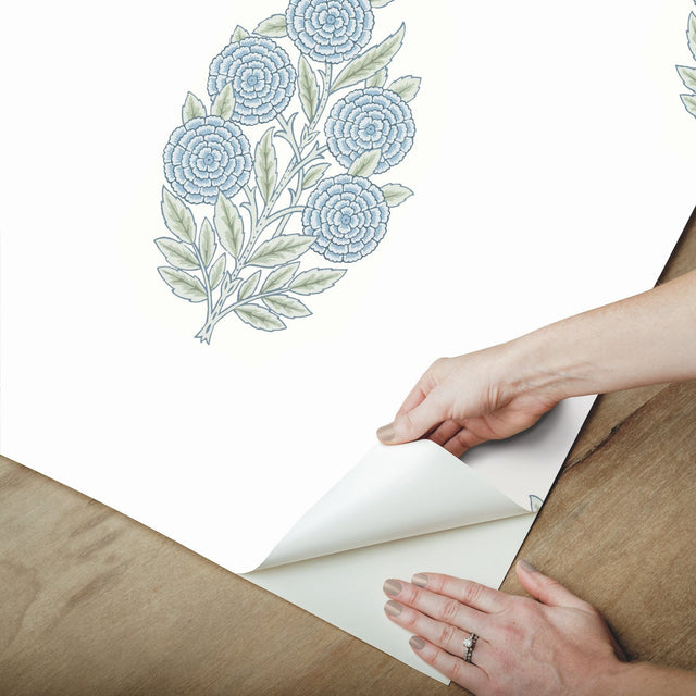 Dutch Floral Blue Peel & Stick Wallpaper with Modern Botanical Flowers Pattern - RoomMates RMK12517RL