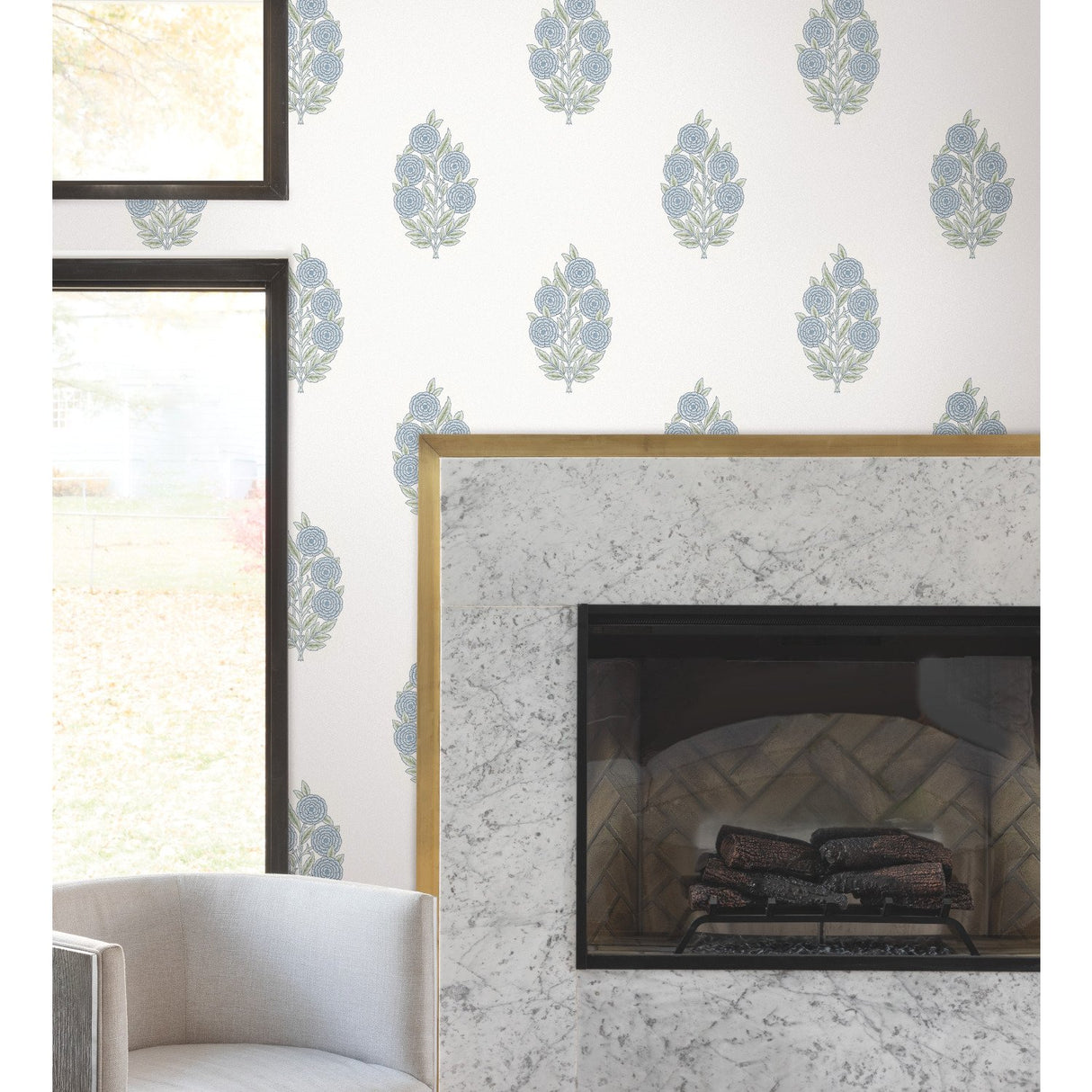 Dutch Floral Blue Peel & Stick Wallpaper with Modern Botanical Flowers Pattern - RoomMates RMK12517RL