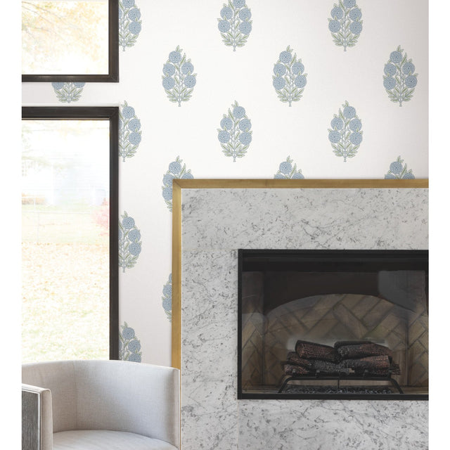 Dutch Floral Blue Peel & Stick Wallpaper with Modern Botanical Flowers Pattern - RoomMates RMK12517RL