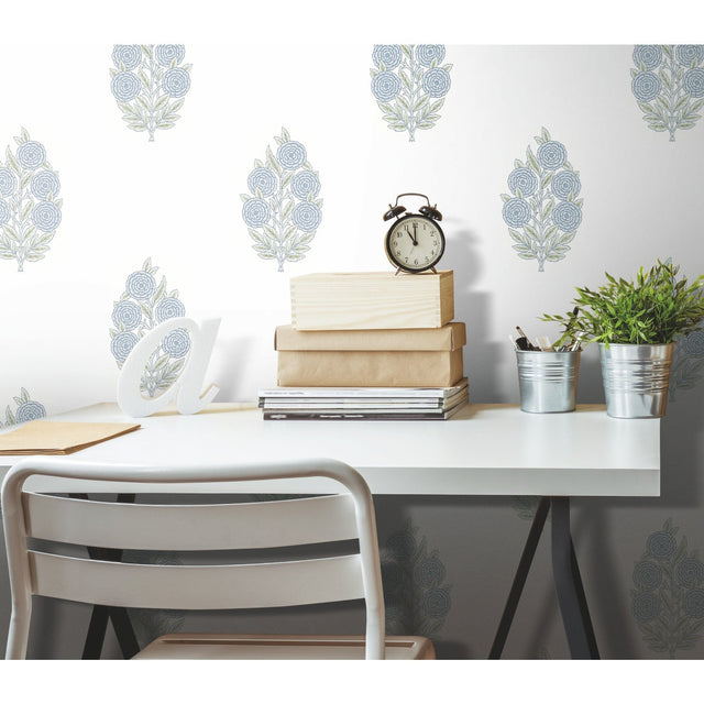 Dutch Floral Blue Peel & Stick Wallpaper with Modern Botanical Flowers Pattern - RoomMates RMK12517RL