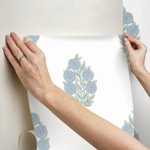 Dutch Floral Blue Peel & Stick Wallpaper with Modern Botanical Flowers Pattern - RoomMates RMK12517RL