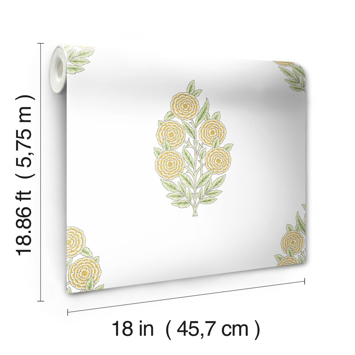 Dutch Floral Yellow Peel & Stick Wallpaper with Modern Botanical Flowers Pattern - York RMK12518RL