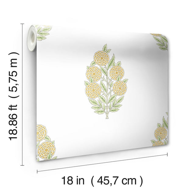Dutch Floral Yellow Peel & Stick Wallpaper with Modern Botanical Flowers Pattern - York RMK12518RL