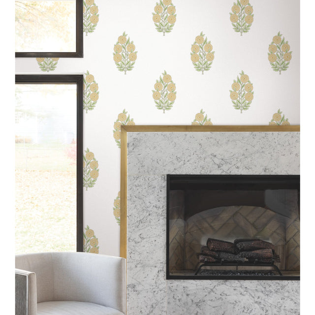 Dutch Floral Yellow Peel & Stick Wallpaper with Modern Botanical Flowers Pattern - York RMK12518RL