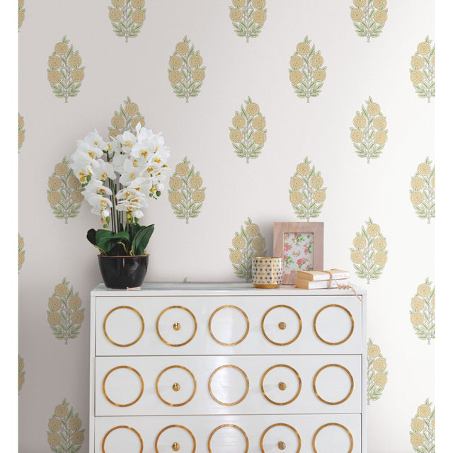 Dutch Floral Yellow Peel & Stick Wallpaper with Modern Botanical Flowers Pattern - York RMK12518RL