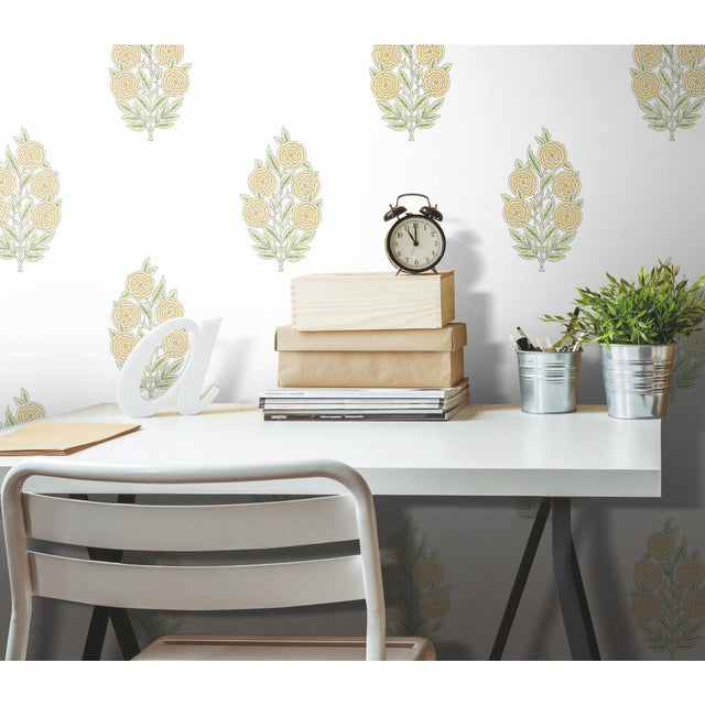 Dutch Floral Yellow Peel & Stick Wallpaper with Modern Botanical Flowers Pattern - York RMK12518RL