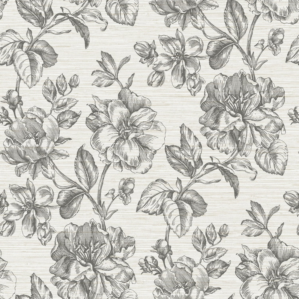 Flower Girl Charcoal Peel & Stick Wallpaper with Modern Botanical Flowers Pattern - York RMK12519RL