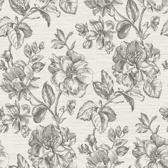 Flower Girl Charcoal Peel & Stick Wallpaper with Modern Botanical Flowers Pattern - York RMK12519RL