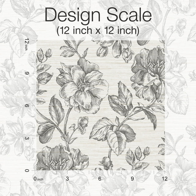 Flower Girl Charcoal Peel & Stick Wallpaper with Modern Botanical Flowers Pattern - York RMK12519RL