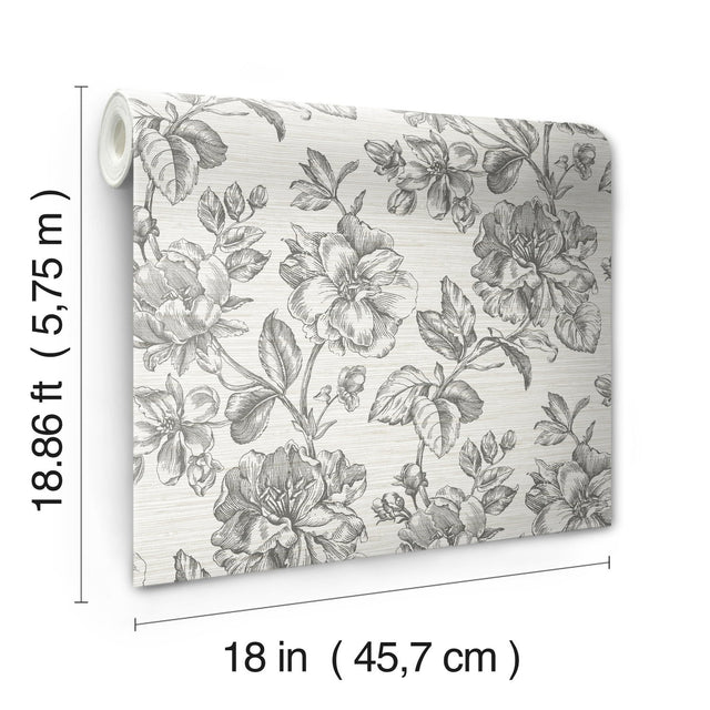 Flower Girl Charcoal Peel & Stick Wallpaper with Modern Botanical Flowers Pattern - York RMK12519RL
