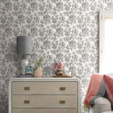 Flower Girl Charcoal Peel & Stick Wallpaper with Modern Botanical Flowers Pattern - York RMK12519RL